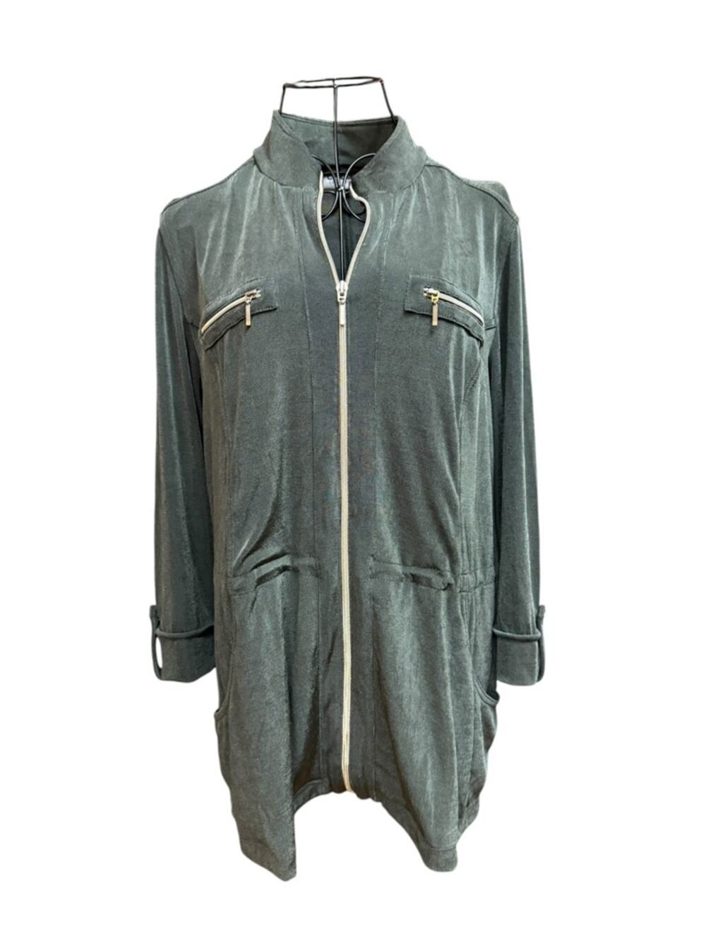 Chico's Travelers Dark Olive Zip-Front Utility Jacket size 1